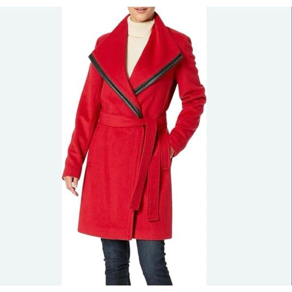 Calvin Klein bold red wool cashmere blend wrap peacoat size 10 - Picture 14 of 15